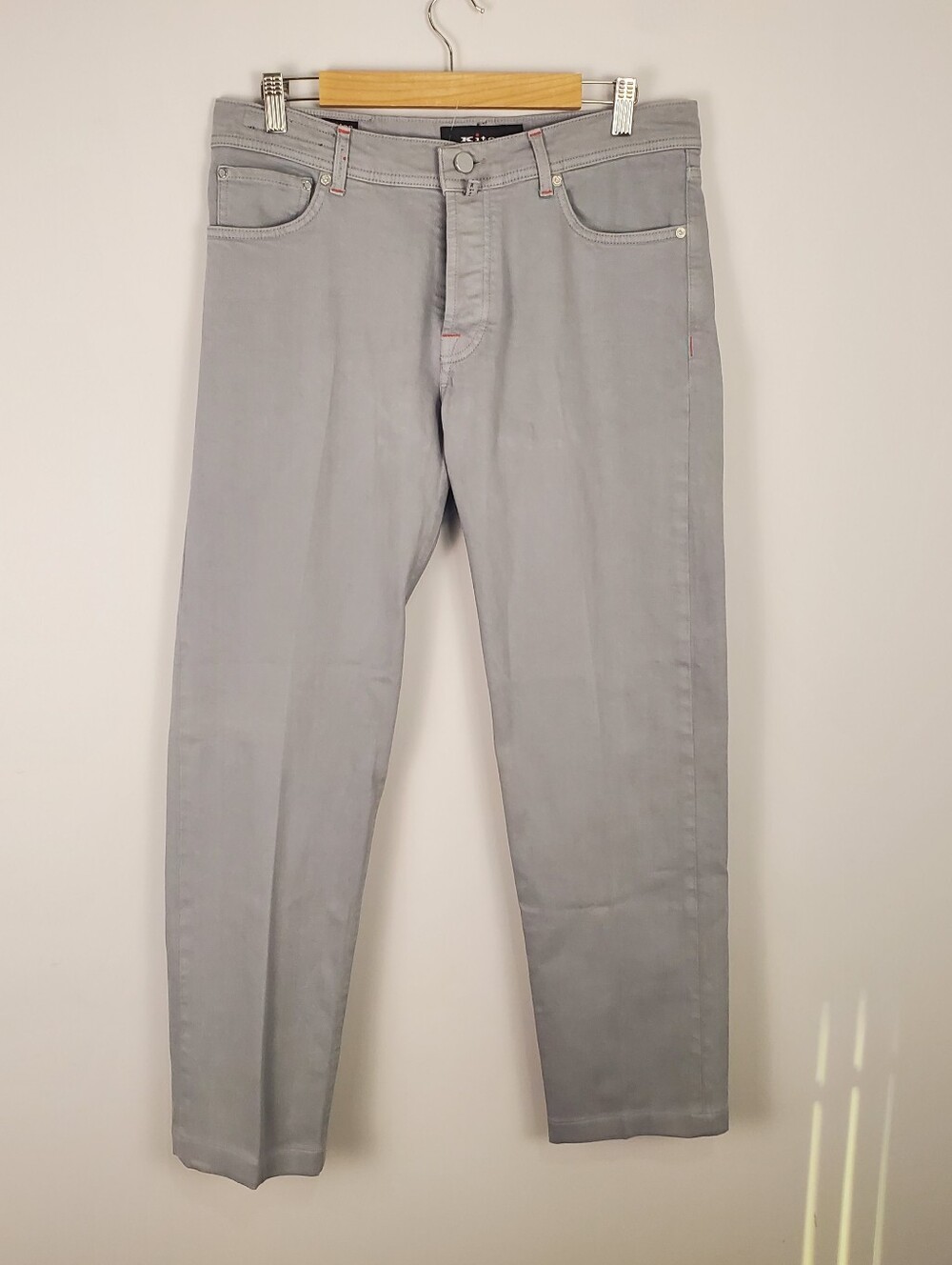 Kiton Napoli Mens Gray 5 Pocket Slim Stretch Denim Cotton Jeans 35 US